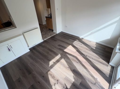 A variety of Colonia LVT flooring; Oak Plank, Bloomfield Oak Herringbone and Balmoral Grey Slate designs – Project 31